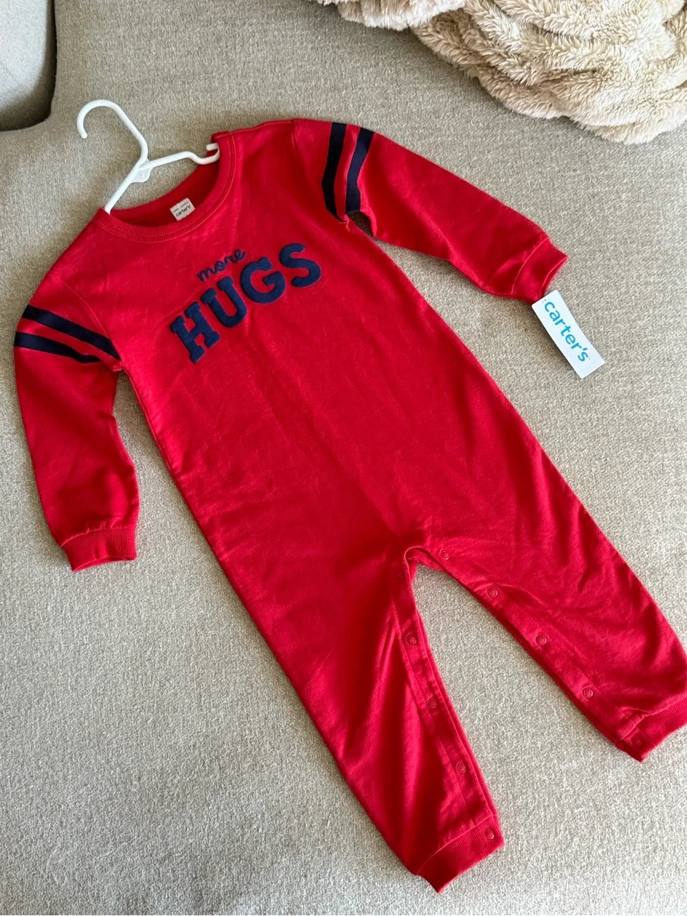 CARTER’S Puff Letter More Hugs French Terry Long-Sleeve Jumpsuit 12M